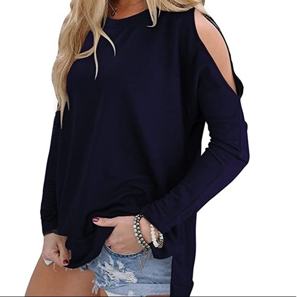 Beautiful women cut out cold shoulder t shirt top - Picture 3 of 8